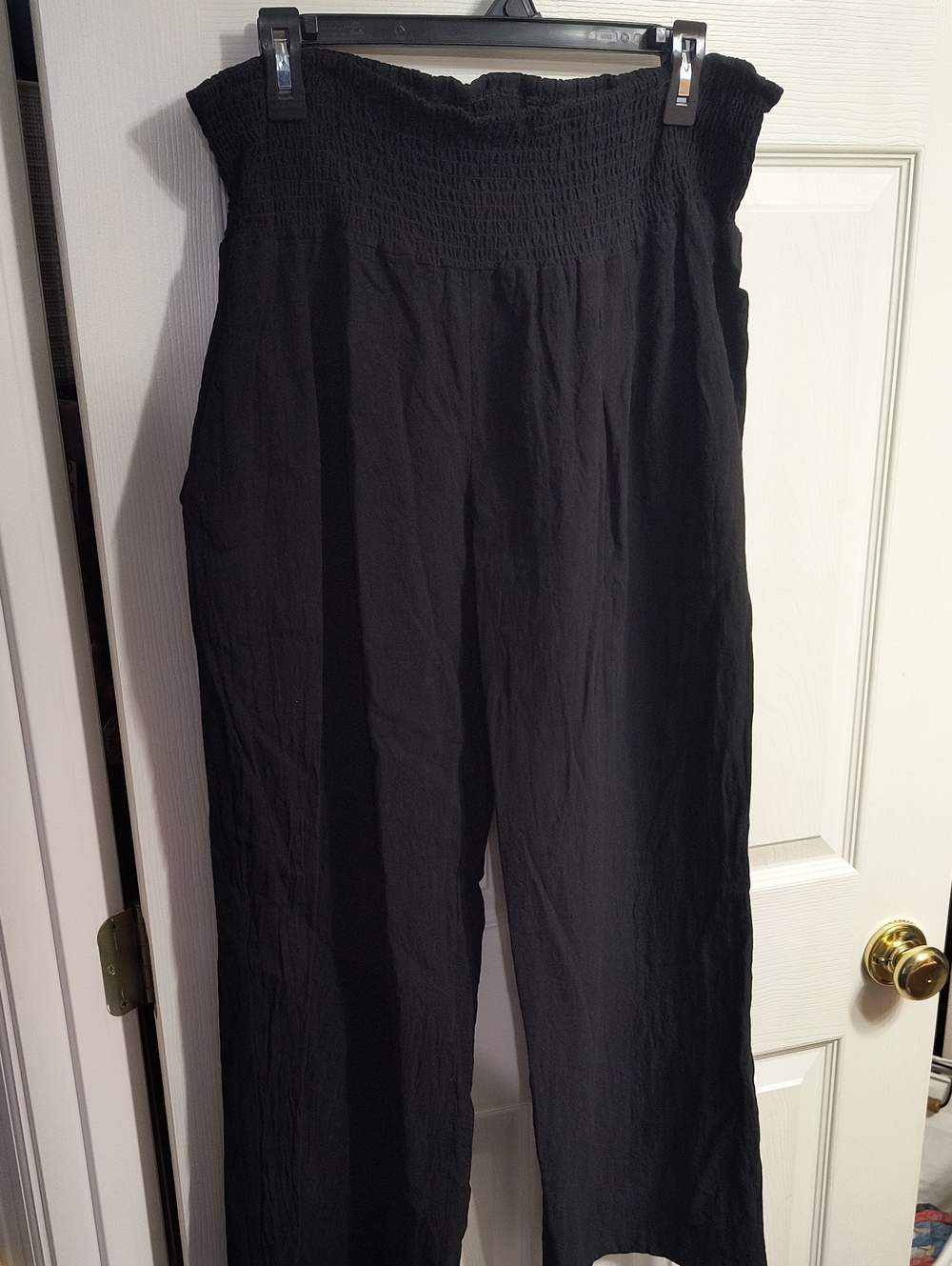 Black Smocked Wide-Leg Pants